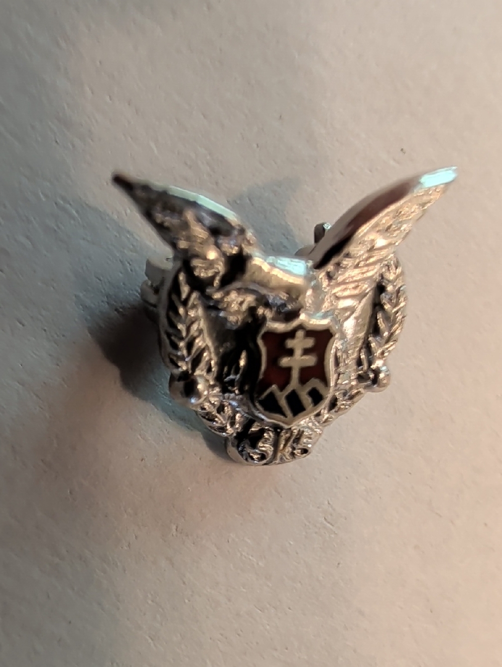 Vintage Tiny Sterling Silver Eagle Brooch with Red Enamel Shield